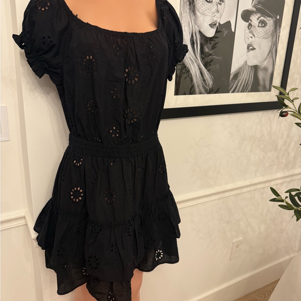 AQUA | black tiered eyelet summer dress / swimwear cover up - Picture 2 of 14